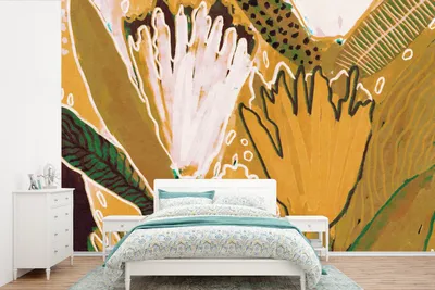 Produktbild von MuchoWow® Fototapete für Wohnzimmer oder Schlafzimmer Wandtapete Vinyl Motivtapete Blumen - Gelb - Pflanzen - 600x400 cm - Vinyltapeten