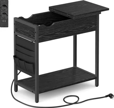 Produktbild von VASAGLE Beistelltisch, mit Steckdosen und USB-Anschlüsse, klappbare Tischplatte, Schwarz