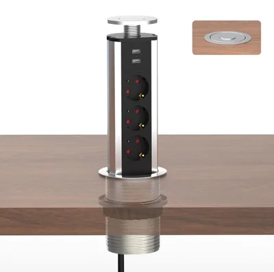 Produktbild von Meisax Versenkbare Steckdose mit 3 Steckdosen und 2 USB-A