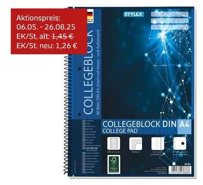 Produktbild von Stylex Collegeblock Spirale DIN A4 – liniert