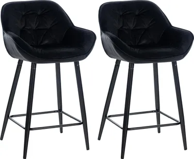 Produktbild von 2er Set Barhocker KUTOR - Samt Schwarz 54x57.5x103 cm | Barstuhl Mit Lehne Tresenhocker Tresenstuhl Kneipenhocker Kneipenstuhl