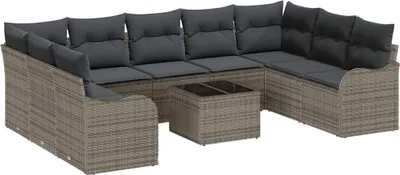 Image de Ensemble de canapés de jardin vidaXL, 10 pièces, gris, en polyrotin