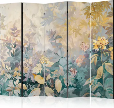 Produktbild von 5-teiliger Doppelseitiger Vlies Paravent - Tapestry Pattern With Meadow and Flowers - Kilim With Spring Motif 225x172 cm Blumen b-H-10012-z-b