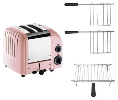 Produktbild von Dualit Toaster Paket 3, 2er Toaster mit Brötchenaufsatz und zwei Sandwichzangen Pink
