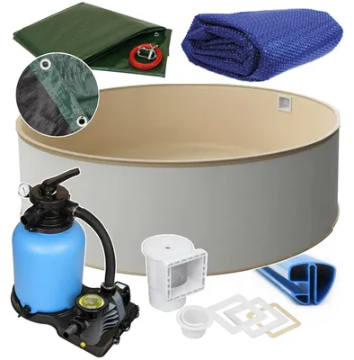 Produktbild von Rund Pool Ø 350 x 120 cm I ALL IN ONE SET I Poolfolie sandfarben 0,8 mm I Zubehör I SPEZIAL Handlauf
