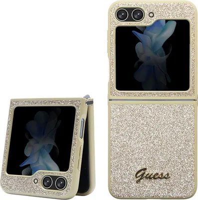 Immagine prodotto di Guess GUHCZF5HGGSHD Custodia rigida per Samsung Galaxy Z Flip 5 Glitter Script oro