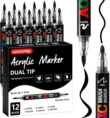 Produktbild von Acrylfilzstifte 12 Stück, schwarz, doppelte Spitze, für Kalligrafie