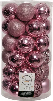Produktbild von Weihnachtskugeln Kunststoff 6cm Ornamente Mix 37er Set Vintage Rosa