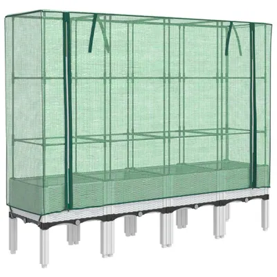 Image de vidaXL Lit surélevé avec serre aspect rotin 160x40x140 cm