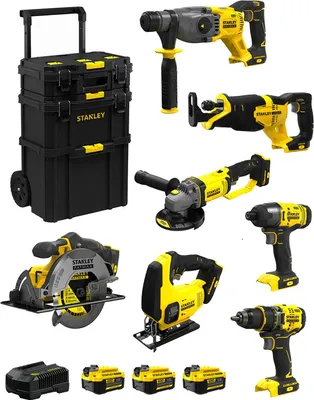 Image de STANLEY FatMax Kit SVK705 (SFMCH900 + SFMCG400 + SFMCD720 + SFMCF800 + SFMCS500 + SFMCS600 + SFMCS300 +3x4,0Ah+Ladegerät +Caddy)