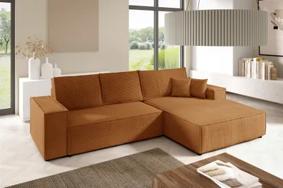 Produktbild von Ecksofa Schlafsofa CORUNIA Stoff Poso Rostbraun Ottomane Rechts