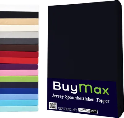 Produktbild von Jersey Topper Spannbettlaken Spannbetttuch 100% Baumwolle  Bettlaken, 120x200 cm, Schwarz