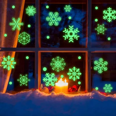 Obrázek produktu pro Okenní nálepky na Vánoce, 155 kusů, fluorescenční, samolepicí, sněhové vločky, PVC, vánoční dekorace