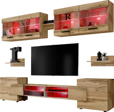 Produktbild von Komodee | Wohnwand, Wohnzimmerset RTV Foggia, Korpus Wotan Matt Frontfarbe Wotan Matt, LED RGB