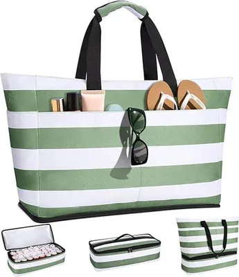 Immagine prodotto di Borsa da viaggio grande - 49L - Borsa da spiaggia impermeabile e resistente alla sabbia - Cappuccio protettivo removibile - Ideale per viaggi subacquei e in piscina - Verde