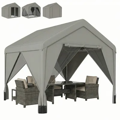 Produktbild von Gartenpavillon, wasserabweisend, robuste Stahlkonstruktion mit Satteldach, 3 x 3 m, grau