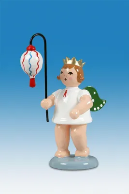 Obrázek produktu pro Dřevěná figurka anděla s oválným lampiónem a korunou výška 6 cm NOVINKA