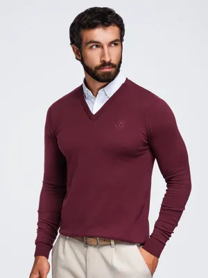 Produktbild von OMBRE Pullover mit V-Ausschnitt und Hemdkragen OM-SWSW-0102 burgundy L
