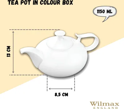 Immagine prodotto di Teiera e caffettiera Wilmax da 1150 ml, bianca, in porcellana, con filtro integrato per l'infusione