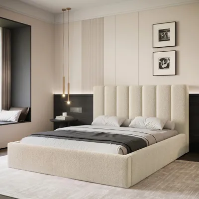 Produktbild von Polsterbett CIERO 180x200 Beige Boucle Stoff mit Bettkasten & Lattenrost