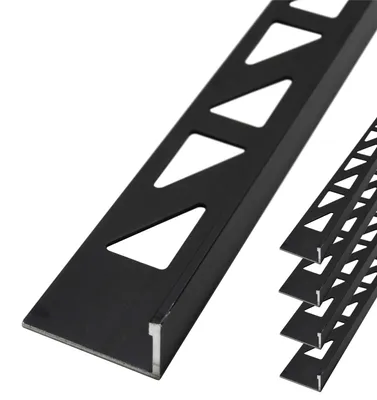 Produktbild von 5x Dalsys 2,5m Fliesenschiene, L Profil, 10mm, Schwarz, Aluminium eloxiert, Fliesenprofil Winkelprofil, Abschlussleiste Fliesenabschlussprofil, Fliesen Eckschutzschiene