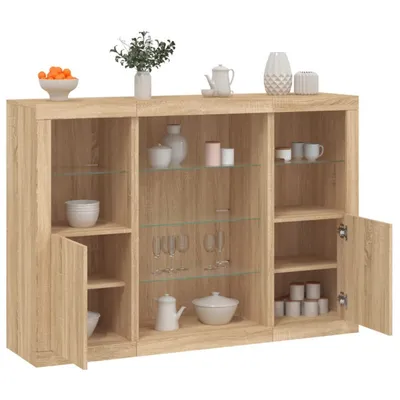 Produktbild von vidaXL Sideboards mit LED-Leuchten 3 Stk. Sonoma-Eiche Holzwerkstoff