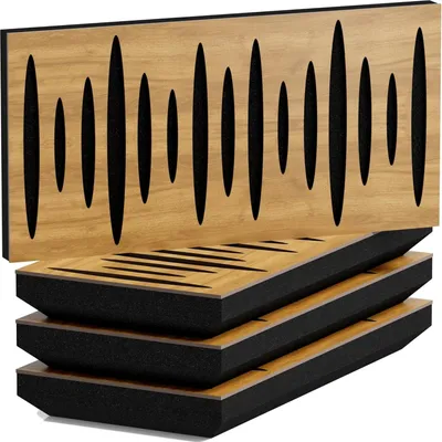 Immagine prodotto di Confezione da 4 – Pannello acustico diffusore fonoassorbente stretto | 25x50 cm | Diffusione – Riflessione – Isolamento acustico | Spessore – Colore: [53 mm | Rovere]