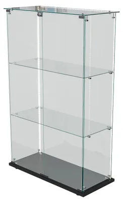 Obrázok produktu pre Vitrína – vitríny pre zbierky – 123 cm – 3 police – 2 sklenené dvere – LED osvetlenie – čierna farba