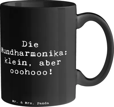 Produktbild von Mr. & Mrs. Panda Kaffeepott Spruch Mundharmonika Ohooo - Schwarz - Geschenk, Becher, Musikgenre, Musiker, kaffeetasse keramik, Musik, Blues, Unterwegs, haferl, Teepott
