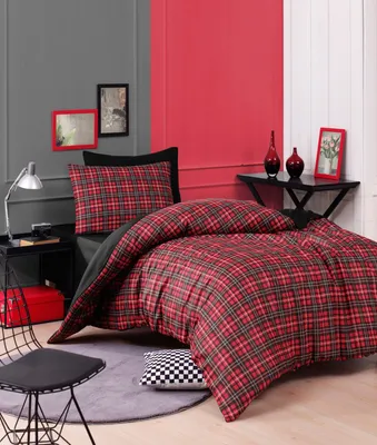 Produktbild von L'Essentiel Linge de Maison, Iskoç - Red, Einzel-XXL-Bettbezug-Set (DE), 65 % BAUMWOLLE / 35 % POLYESTER, Rot, 155 x 220 cm
