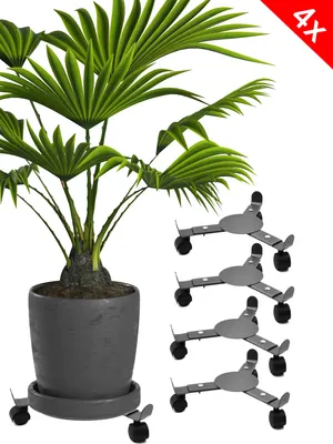 Produktbild von 4x Pflanzenroller ausziehbar Ø 25-37 cm | Pflanzenwagen für Innen & Außenbereich mit Softrollen | Blumenroller aus Metall | Blumentopfhalter | Tragkraft 50Kg