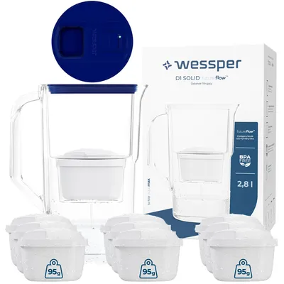 Zdjęcie produktu dla Wessper 2,8-litrowy dzbanek filtrujący z licznikiem LED Kompatybilny z Brita Maxtra | Zestaw 10 dzbanków filtrujących + wkład filtrujący - Niebieski