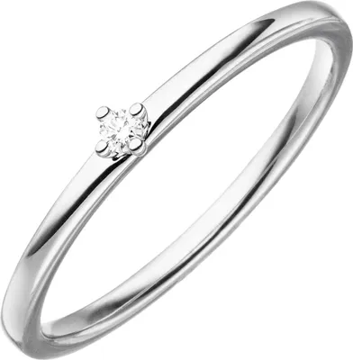Produktbild von Solitär Ring aus 585 Gold Weißgold 3mm mit Diamant Brillant 0,03 Ct W-si Innenumfang 56mm  Ø17.8mm