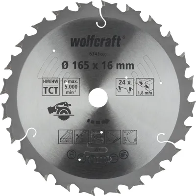 Produktbild von Wolfcraft Kreissägeblatt Ø 165 mm Bohrung Ø 16 mm 24 Zähne