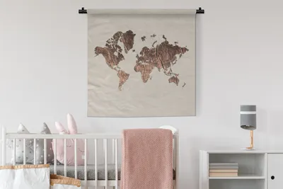 Produktbild von MuchoWow® Wandteppich Wandbehang Weltkarte - Holz - Beige 90x90 cm Tapisserie Dekoration Wandtuch - Wandaufhänger