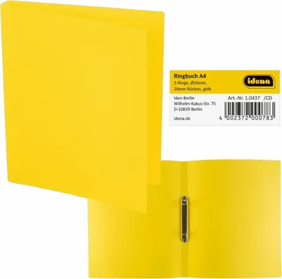 Produktbild von IDENA Ringbuch A4 2 Ringe PP Idena gelb 20mm