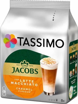 Immagine prodotto di Tassimo Jacobs Latte Macchiato Caramel, Kaffee, Karamell, Milchkaffee, Kapsel, 16 T-Discs / 8 Portionen