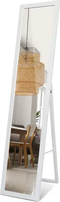 Immagine prodotto di Specchio da terra 36x156 cm – Specchio a figura intera con cornice bianca – Specchio moderno e minimalista per camera da letto, soggiorno o ingresso – Specchio decorativo con cornice – Specchio autoportante