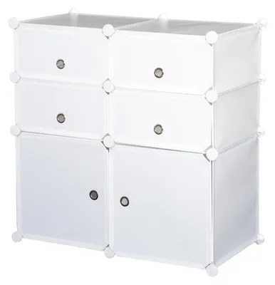 Produktbild von Schuhschrank, Regal mit Aufbewahrungsboxen, Kleiderschrank, Kunststoff, Stahl, Weiß, 75 x 37 x 73 cm