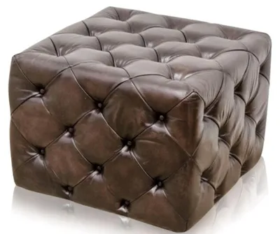 Zdjęcie produktu dla Casa Padrino podnóżek z prawdziwej skóry brązowy 64 x 64 x h. 46 cm - Meble Chesterfield