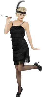 Produktbild von Schwarzes 20er Jahre Kleid mit Fransen Größe: XL