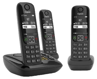 Zdjęcie produktu dla Gigaset AS690A Trio, Telefon analogowy/DECT, Zestaw słuchawkowy bezprzewodowy, Głośnik, 100 wejścia, SMS, Czarny