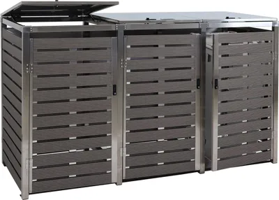 Produktbild von kryt 3 košov HWC-K14, box na odpadky, 120x200x85cm WPC nerezová oceľ 104kg ~ antracit