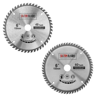 2 TCT-Kreissägeblätter 150 mm, 48+60 Zähne, 20 mm Bohrung