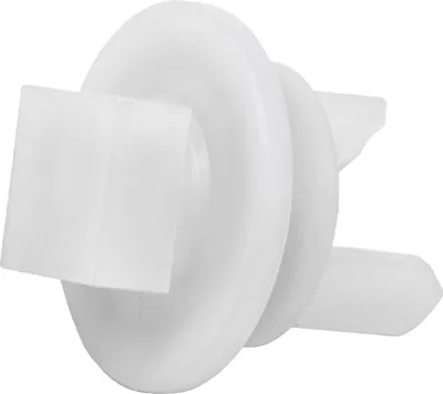 A white plastic coupling for a kitchen machine drive shaft.
