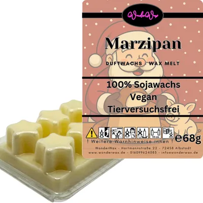 Produktbild von WonderWax Duftwachs Weihnachten Wax Melts für Duftlampe, 6 Sterne Duftmelt Wachsmelt Sojawachs Duftwachs Würfel für Raumdüfte, Wachs Duftöl Winter Indoor Schmelzen für Aromalampe Marzipan