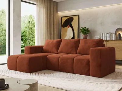 Produktbild von MKS MEBLE L-förmige Ecke MONIVA, Ecksofa mit DL-Schlaffunktion, 266 x 164 x 89 cm, L-Couch mit Bettkasten - Orange Plüsch - Links Seite