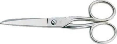 A pair of silver scissors on a white background.