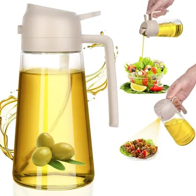 Immagine prodotto di Bottiglia per olio con spruzzatore - Dispenser per olio 2 in 1 - 600 ml - Vetro - Nero