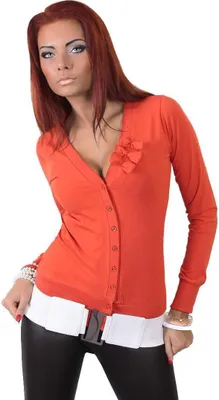 Produktbild von Damen Cardigan Strickjacke Jäckchen Langarm mit Schleifen; Ziegelrot/S/M